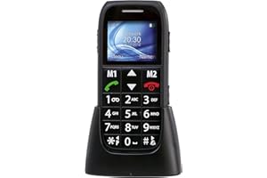 Fysic FM-7500 Téléphone Portable avec Touches Extra-Grandes et Chargeur de Table - 16 GB Téléphone Senior - tel Doro pour Les Personnes âgées - Telephone a clapet Noir