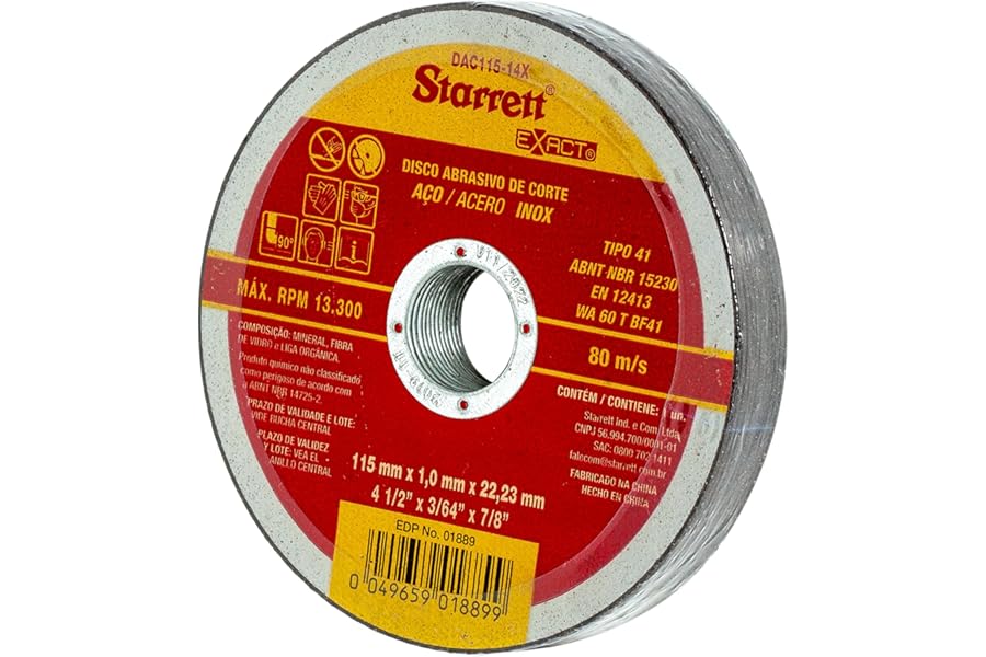 Starrett Angle Grinder Cutting & Slitting Discs - Pack of 12 - For Stainless Steel, Metals & Plastics - 115 x 1mm with 22.23mm Bore - 4.5" Cut-Off Wheel