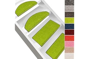 Floordirekt Dynasty Velours tappetini per gradini, di forma semicircolare o rettangolare, per scale, in 10 colori, resistenti e facili da pulire, per interni (colore verde, rettangolare, 65 x 23,5 cm)