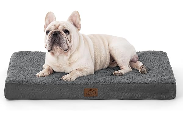 Bedsure Matelas moyen pour chien lavable - Oreiller orthopédique et matelas pour panier de chien avec housse amovible en peluche Sherpa, gris, 76 x 51 x 7,6 cm