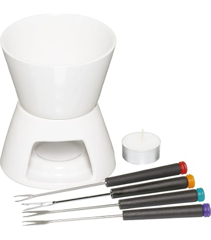 Set Fonduta Family Ysislybin – 6 Forchette E 6 Tazze, Per Formaggio, Cioccolato, Carne E Brodo, Pentola In Acciaio Con Bruciatore Ad Alcool
