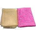 3A Featuretail Dual Color Combo of 42inch Width Dotted Mesh Net Fabric for Decoration, Fruit/Dryfruit/Gift Packing & Trousseau Tray Packing (5 Meter Each Color, Golden & Baby Pink)