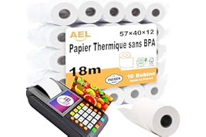 Amazinnov-Pack de 10 rollos de 57 x 40 x 12 mm, 18 m, 55 g/m² de papel térmico para tarjeta bancaria: impresión de alta definición para terminales de pago CB (57 x 40 x 12 mm, lot10)