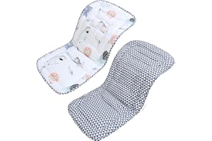 LAT LEE AND TOWN Baby Pushchair Seat Liners,Pram Liner Universal Fit for Most Pushchairs,100% Cotton Double-Sided Baby Stroller Cushion Pad,Stroller Seat Cover for Toddler Infant 1 Pack,78x34cm(Lions+Triangle)
