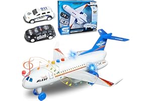 SGM JS161 Large Passenger Plane, Airplane Toy With 2 Cars, 1:16 Scale Transport Aircraft With Light & Sound, Kids Aircraft LED Lights Music Plane for 3 4 5 6 7 8 year olds, Birthday