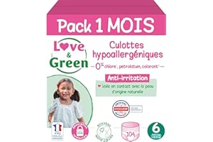 Love & Green - Couches Culottes Saines et Ecologiques Taille 6 (+16 kg) Pack 1 Mois (104 culottes) - Absorbante, anti-fuites et sans ingrédients indésirables