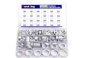 Furuising 720 Pezzi Rondelle Piatte Set, Rondelle Alzaporta in Alluminio con 24 Misure M5 M6 M8 M10 M12 M14 M16 M18 M20 M22 M24, Rondella Tappo Olio Motore per Domestica, Riparazioni in Auto Fabbrica