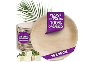 Waipur 25 Platos Desechables de Hoja de Palma Ecológicos - Redondo Ø 20 cm - Vajilla Orgánica - Estable, Natural y Biodegradable - Elegantes para Fiestas - como Menaje de Bambu