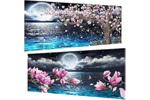 PUJEKNM 2 Stück Diamond Painting (30x60 cm), 5D Diamant Painting Erwachsene, DIY Mond Diamant Art Bilder Groß Set für Wohnzimmer Schlafzimmer Wand Dekoration Geschenke (2er set)