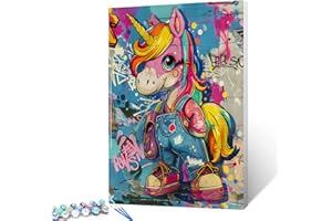 Tucocoo Colorful Unicorn Paint by Numbers Kits 16x20inch Canvas, Graffiti DIY Oil Painting for Adults with Brushes and Acrylic Pigment, Cute Rainbow Little Horse Picture for Home Decor Without Frame