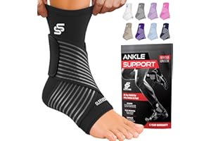 SS SLEEVE STARS Sleeve Stars Ankle Brace for Women & Men, Ankle Wrap for Sprain, Compression Sleeve for Plantar Fasciitis Relief, Easy Customizable Support: w/Removable Strap (Single/M:10"-12"/Black)