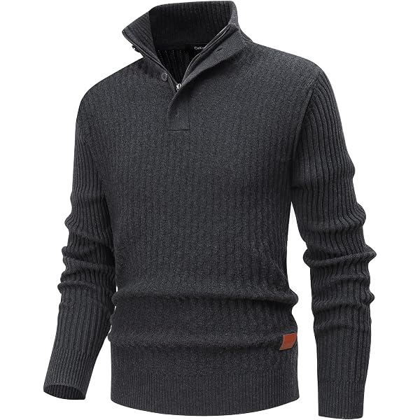 COOFANDY Maglione Uomo Collo Alto Con Zip 1/4, Invernale, Slim Fit, Grigio Scuro L