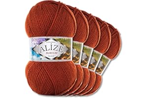 WOHNKULT Alize Burcum Klasik Lot de 5 pelotes de laine 100 g (Tabac/terre cuite 36)