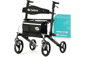 Helavo Premium Foldable Rollator with Seat - Uniquely Adjustable Aluminum Rolling Walker for Seniors and Adults