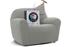 FAVERTI® Funda Sillón Super Elástica 1 Plaza de 70 a 110 cm | Modelo NOVELE | Gris Claro | Funda Universal Ideal para Cualquier Forma de sillón | Protector de Calidad Tejido Jacquard Tacto algodón