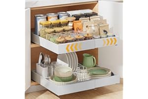 Housolution 2 Pezzi Cassetto Telescopico Estraibile Cucina, Larghezza Espandibile da 30cm a 50cm, 42 cm di Profondità, Cassetti Estraibili per Armadio da Cucina
