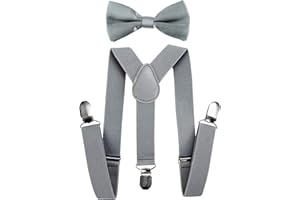 axy Kinder Hosenträger mit Fliege Set für Kinder 1-7 Jahre alt, Y-Form, 3 Clips - Uni Farben Jungen Hosenträger