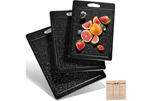 ‎DIFULI DIFULI Schneidebrett Set 3-teilig Granitoptik, 100% Rutschfeste Aufkleber und Saftkanal, BPA-Free, mit Griff Schneidebretter Kunststoff Antibakteriell, Küchenzubehör, Küchen Gadgets, Küchenhelfer