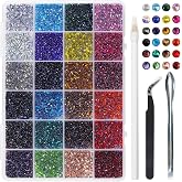 SS6 Hotfix Rhinestone Hotfix 24 Mixed Colours for Clothes and Crafts with Tweezer, Wax Pen and Spoon