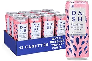 DASH WATER DASH 12x Eaux pétillantes aromatisées à la framboise. SANS Sucre, SANS Édulcorant, SANS calories – Infusées avec des Fruits rejetés (12x330ml)