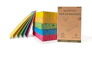 EPLANITA éponges Pop-up en Cellulose Naturelle (Lot de 5), compostables, Nettoyage sans Rayures pour Cuisine et Salle de Bain, Vaisselle, Gommage écologique, Bricolage Artisanat