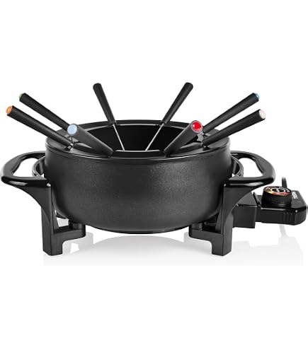 Klarstein Bamboo fondue, 800 W, stainless steel pot, bamboo device base,  max. 1.3 litres, heating plate made of stainless steel, thermostat, fork  holder attachment, 6 stainless steel fondue forks, : Amazon.nl: Home &  Kitchen