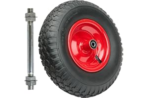 ‎GARRONDA Garronda Ersatzrad Schubkarre 4.00-6 Schubkarrenrad Ø 320 mm Luftreifen 2PR Reifen bis 136 kg mit Achse Stahlfelge Kugellager für Gartenwagen Hof Baustelle GD-0163, Schwarz-Rot