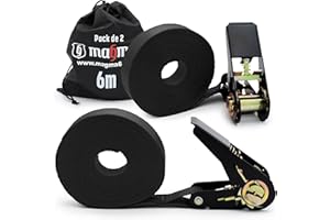MAGMA 2 Correas de Trinquete 6m, 800Kgf/unit. Cinchos, Cinchas de Amarre, Eslingas con Carraca, Remolque Baca Kayak Tabla de Surf Piraguas Canoa Bicicleta Moto, Longitud Ajustable. Negro