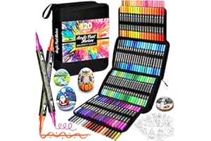 UQYMY 120 Colori Pennarelli Acrilici, Acrylic Paint Marker Brush Doppia Punta(Fine e a Pennello), Dipingere Sassi Professionali per Legno, Vetro, Ceramica, Plastica, Tessuti, Colorazione Tela e Carta