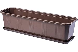KADAX Jardinière avec soucoupe - Pot de fleurs rectangulaire en plastique - Pour intérieur et extérieur - Pour balcon, terrasse, rebord de fenêtre (60 cm, marron)