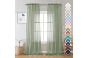 OVZME 2 Pieces Sage Green Sheer Curtains 108" Length for Farmhouse, Light Filtering Window Panel for Living Room Bedroom Dining, Sage Green, Each W42 X L108