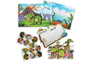 NTGFU 12PCS Green Dinosaur Party Invitations Kids, with 12 Dinosaur Envelopes 12 Dinosaur Blank Cards and Envelopes Stickers, Kids Boys Party Invitations for Birthday Baby Shower Celebration