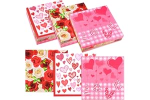 ASTARON 60 pièces Serviettes de Saint-Valentin 33cm × 33cm, Serviettes de Cocktail en Papier Jetables pour Fournitures de Fête de la Saint-Valentin