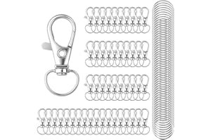 NAKALIXIR 100PCS Swivel Lobster Clasps Key Ring Hoops with,50Pcs Metal Clips and 50Pcs Keyring Key Chain Hooks with Split Rings for Jewellery Making Hanging Crafts(Silver)