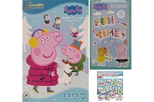 EZYLIVIN Peppa Pig Advent Calendar 2024 for Kids Christmas, 24 Nut Safe Milk Chocolates, Vegetarian Friendly + 700 Sticker Pack + Xmas Themed Peel off Images Sheet (Bundle)