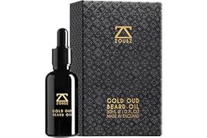 ZOUSZ Gold Oud Olio Barba Uomo – Olio da Barba Crescita Uomo con Argan e Avocado – Profumo Sandalo – Ammorbidisce e Rinforza – Flacone 30 ml