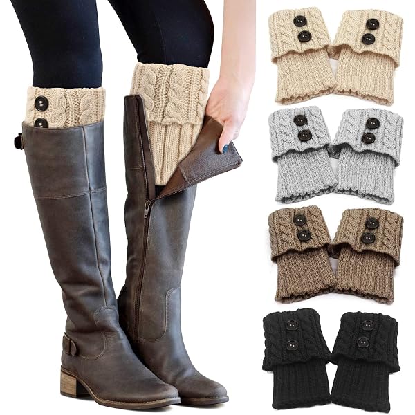 2 Paires De Guêtres Femme En Laine Pour Oktoberfest - Jambières Chaudes Motif Torsadé, Noir Et Taupe, Pour Dirndl Et Tenue Hivernale - 7
