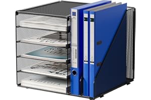 EasyPAG Organizer na Biurko A4 7 Przedziały Metal Siatka,Taca na Czasopisma,Półka na Listy,Półki na foldery,Stojak na Dokumenty do Domu & Biura,Czarny