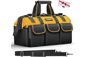 WINHUNT Heavy Duty Tool Bag with Adjustable Shoulder Strap, Waterproof Wide Open Mouth Tools Storage Organiser, 15 Inch, Yellow