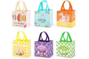 ARDFFA Ostereiersuche Tasche mit Henkel 6 Stück, Kinder Häschen Küken Ei Taschen, Multifunktionale Non-Woven Ostertaschen zum Verpacken von Geschenken, Eiersuche, Partyzubehör, wiederverwendbar, Faltbar