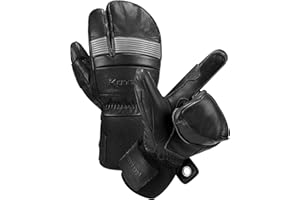 KUTOOK Guantes Manoplas Esquí De Piel Cuero 3M Thinsulate Guantes Snowboard Cálidos Hombre Mujer con Membrana Impermeable Guantes Nieve Invierno Guantes Ski