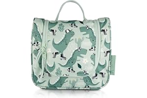 TA Trend Atelier Borsa da Toilette Bambini Sostenibile - Senza PFC - Borsa da Bagno/Beauty Case per Bambini da Appendere (Verde - Dino)