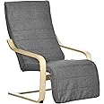 HOMCOM Wooden Lounging Chair Deck Relaxing Recliner Lounge Seat with Adjustable Footrest & Removable Cushion, Light Grey
