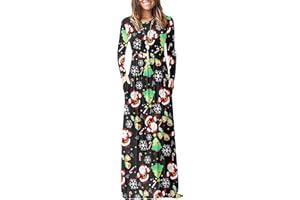 AUSELILY Damen Langarm Maxikleider Lässige Langkleider mit Taschen…