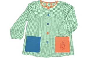 MAGIC SELECT Grembiule Scolastico per Bambini. Grembiule per Bambini a Quadretti con Bottoni, per l'Asilo e la Scuola. Grembiule con Tasca Ricamata per Bambini