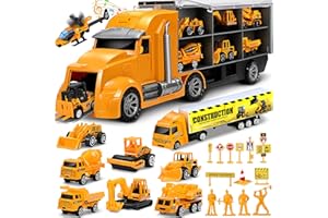 lenbest Camion de Transporteur Voiture Jouet - Ensembles de camions de Construction 11 en 1 Camion Transporteur de Petites Voitures - Anniversaire Noël Cadeau Enfants Garçons 3 Ans