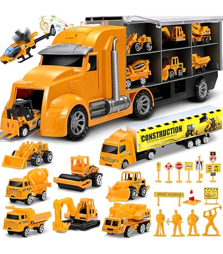 Camion Transporteur Jouet Lenbest 11-en-1 - Avec 12 Véhicules Miniatures, Carte Ville - Enfants 3+