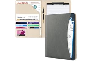 ‎UMRIOX UMRIOX A4 Clipboard Folder with A4 Notepad, PU Clipboard A4 with Lid, Clipboard with Storage Compartment and Pen Holder, Conference Folder for Office and Conferences (Grey)