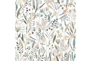 VaryFloral Carta Parati Adesiva Muro 30.5cmx300cm Carta Adesiva Verde Salvia Floreale Pellicola Adesiva per Mobili Motivo Botanico Carta da Parati Moderna Acquerello Adesivi per Mobili Cassetto