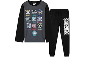One Piece Pijama Niño Manga Larga, Conjunto 2 Piezas con Camiseta Manga Larga Pantalón Largo, Ropa de Dormir Regalos de Anime